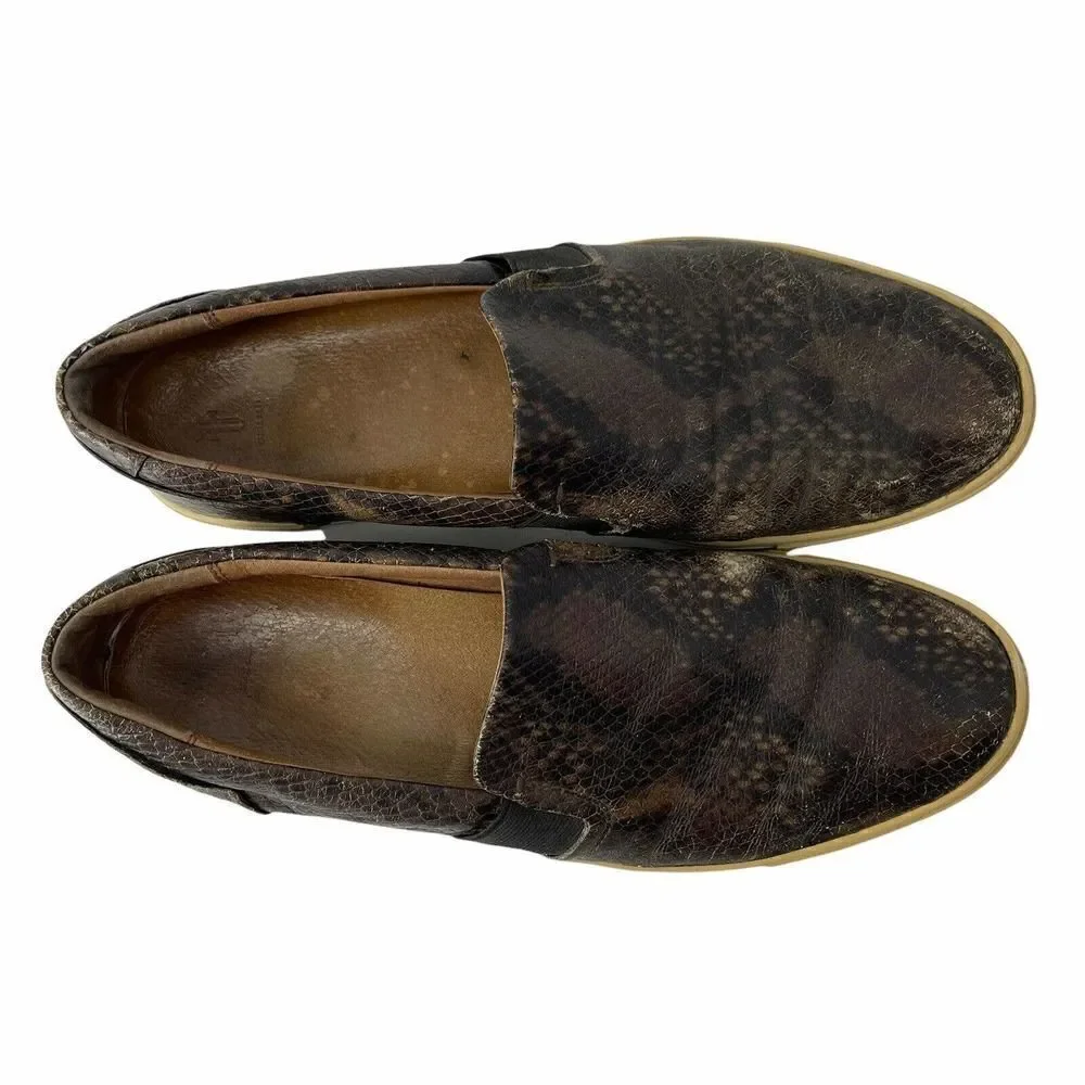 Frye Ivy Slip Shoes Snakeskin Pattern Womens Size 11 Dark Brown Casual Flats